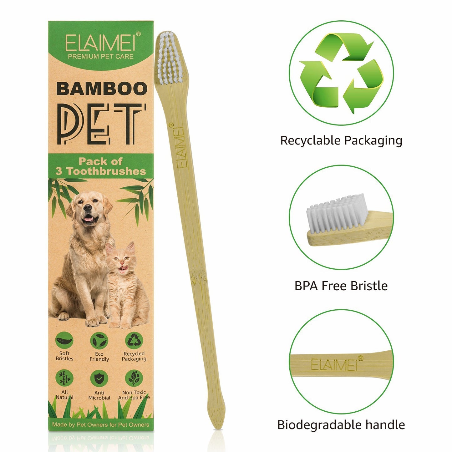 Bamboo Toothbrush for Dogs & Cats