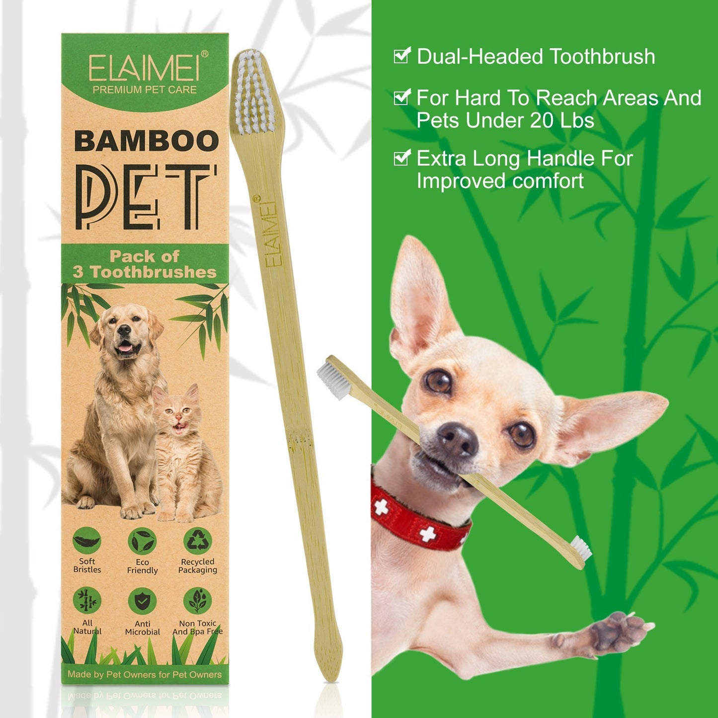 Bamboo Toothbrush for Dogs & Cats